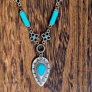 NEW HANDMADE - Turquoise Beaded Necklace with Teardrop Pendant